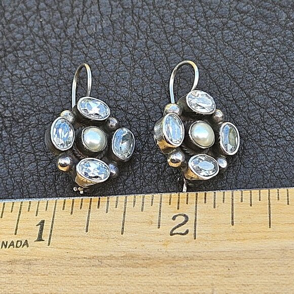 Sterling Silver, Crystal and Freshwater Pearl Earrings - Picture 5 of 5
